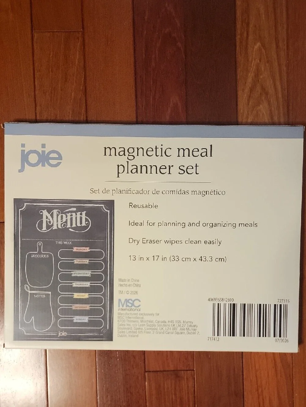 Joie Magnetic Meal Planner Set - Black Chalkboard Style with Cream Frame